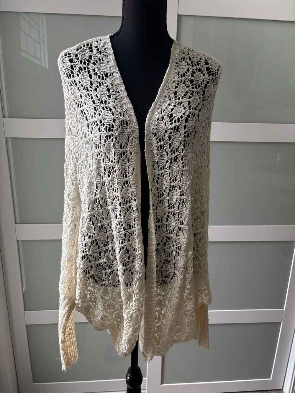Maurices Cream Open-Knit Crochet Cardigan